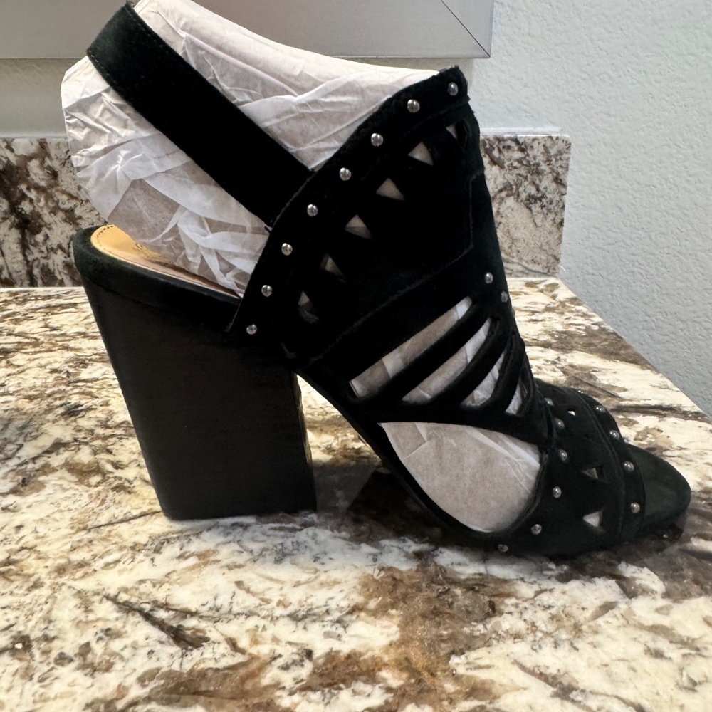 Vince Camuto Reston Sandals Womens Black Leather Block Heel Strap - Picture 6 of 10
